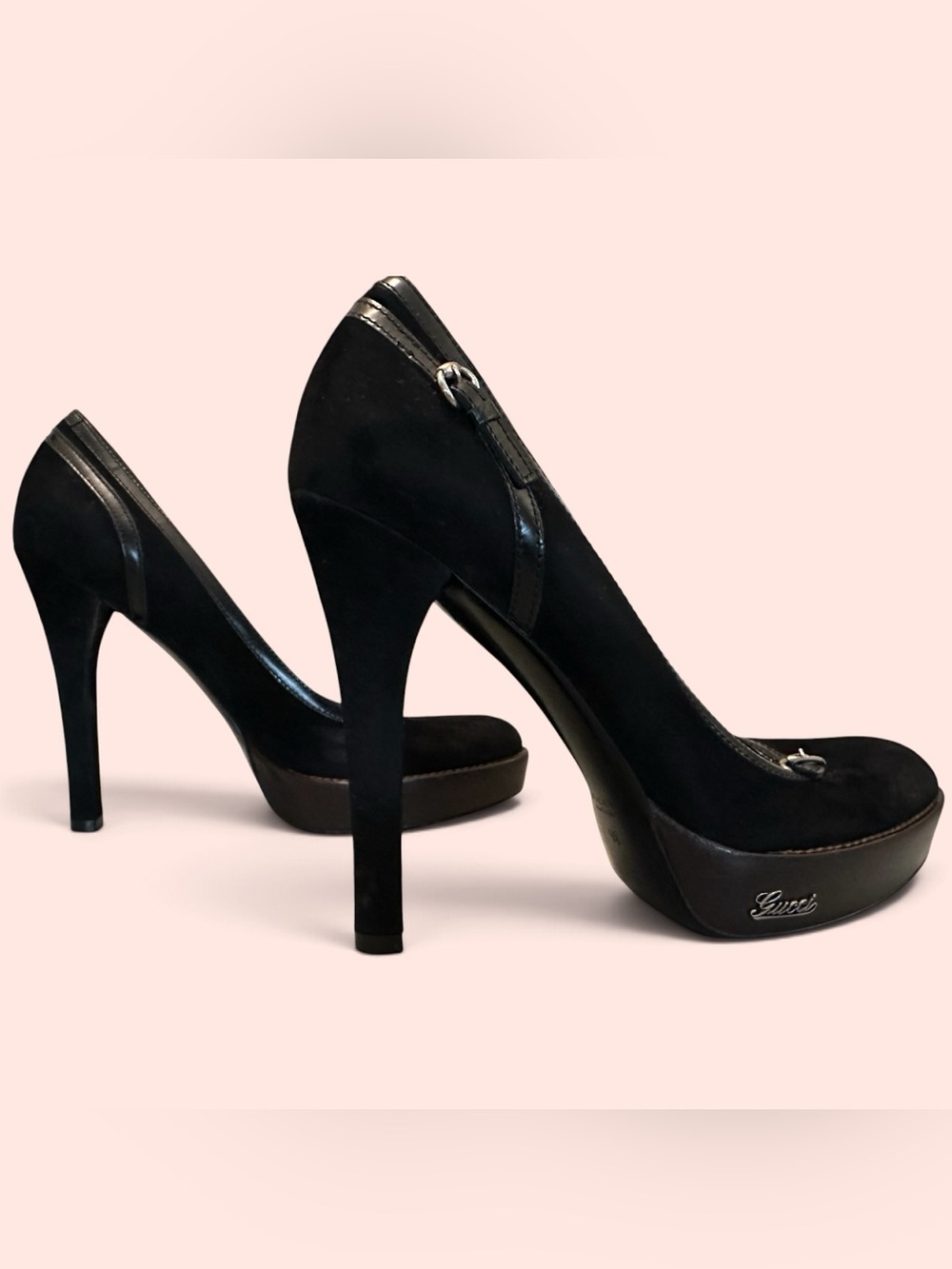 Authentic Gucci Black Suede Platform Stiletto Pump (39)